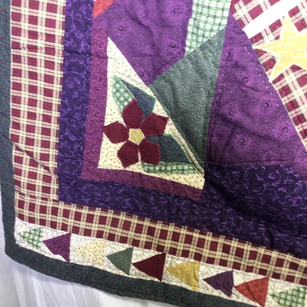 Vintage Colorful Patchwork Quilt with Holiday Motifs Blanket 50x60